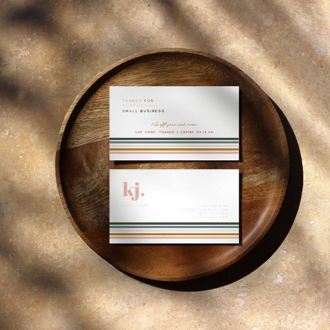 Carte De Visite Chic Retro Stripes Monogramme Merci d'entreprise (Créateur téléchargé)