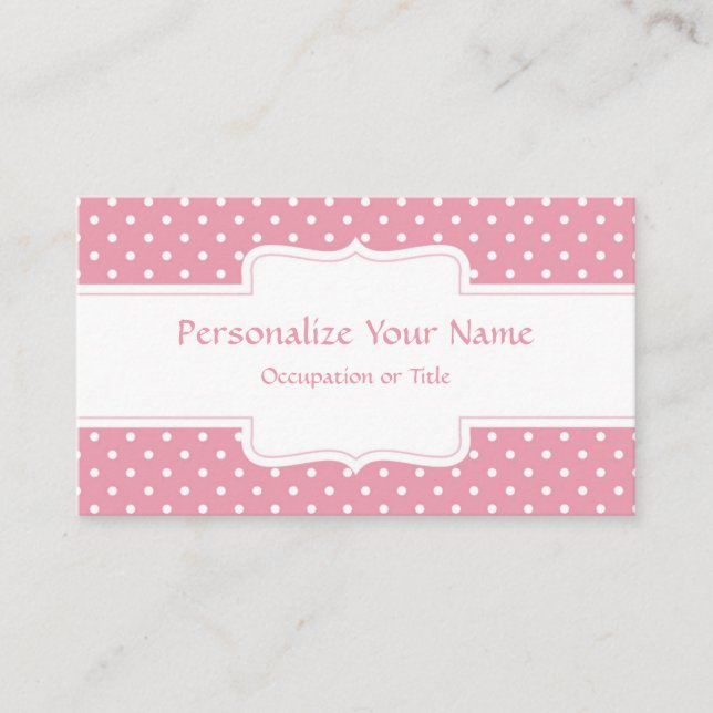 Carte De Visite Chic rose blanc Pois rétro (Devant)