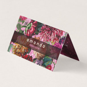 Carte De Visite Chic rose floral Bourgogne violet parties scintill