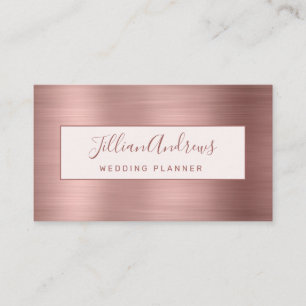 Carte De Visite Chic Rose Gold Brushed Metal Script
