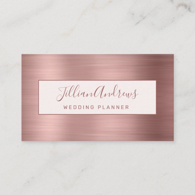 Carte De Visite Chic Rose Gold Brushed Metal Script (Devant)