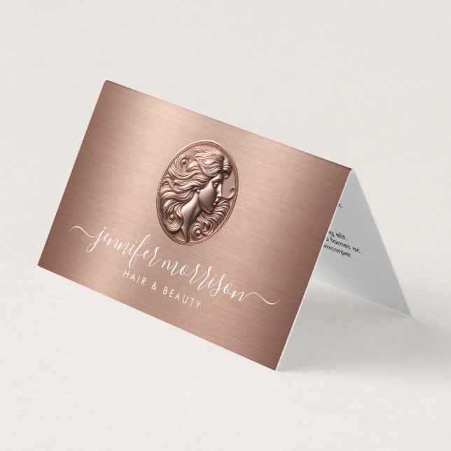 Carte De Visite Chic Rose Gold Caméo Beauté, Cheveux, Soins de pea (Devant)
