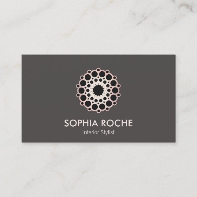 Carte De Visite Chic Rose Gold Circle Mandala Taupe Designer (Devant)