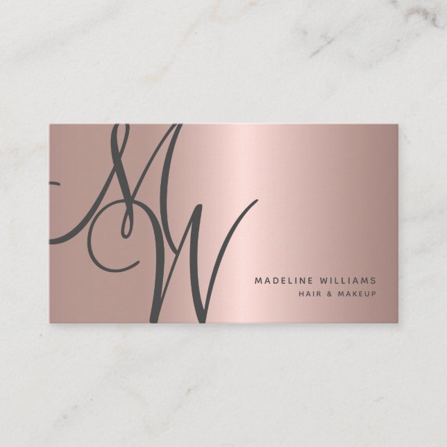 Carte De Visite Chic Rose Gold Monogramme Initiales de script Styl (Devant)