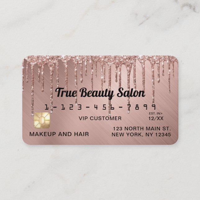 Carte De Visite Chic Rose Gold Parties scintillant  métalliques Cr (Devant)