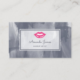 Carte De Visite Chic rose lèvres Acier gris Aquarelle Artiste maqu