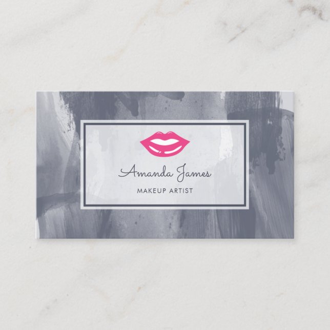 Carte De Visite Chic rose lèvres Acier gris Aquarelle Artiste maqu (Devant)