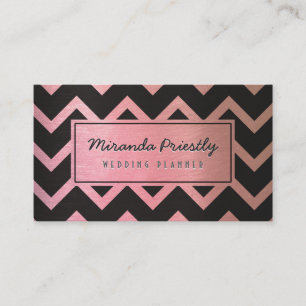 Carte De Visite Chic Rose noir or Chevron Wave Stripes Motif
