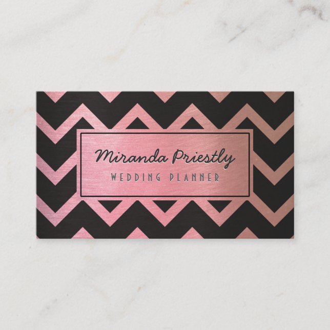 Carte De Visite Chic Rose noir or Chevron Wave Stripes Motif (Devant)