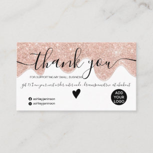 Carte De Visite Chic rose or parties scintillant gouttes blanc ord
