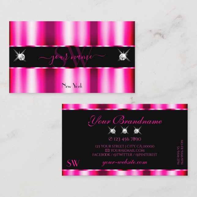 Carte De Visite Chic rose rouge Ombre noir bijoux étincelants Mono (Devant / Derrière)