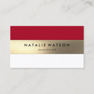Carte De Visite Chic Rough FAUX Gold Stripe Red Modern Elegant 2