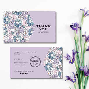 Carte De Visite Chic rustique fleuri violet logo commander merci