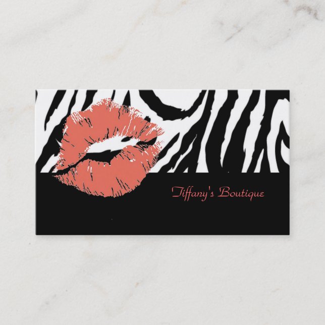 Carte De Visite Chic Salon de Beauté Zebra Print Lips Maquillage A (Devant)