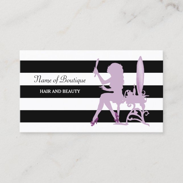 Carte De Visite Chic Salon de cheveux violet glitz Girls Black Str (Devant)