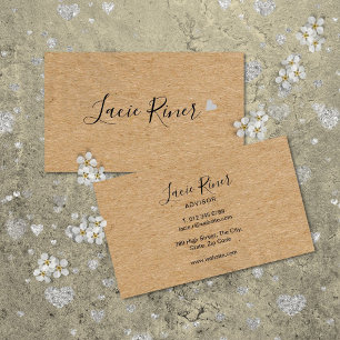 Carte De Visite Chic Script Cœur d'Amour Argent Kraft Rustique