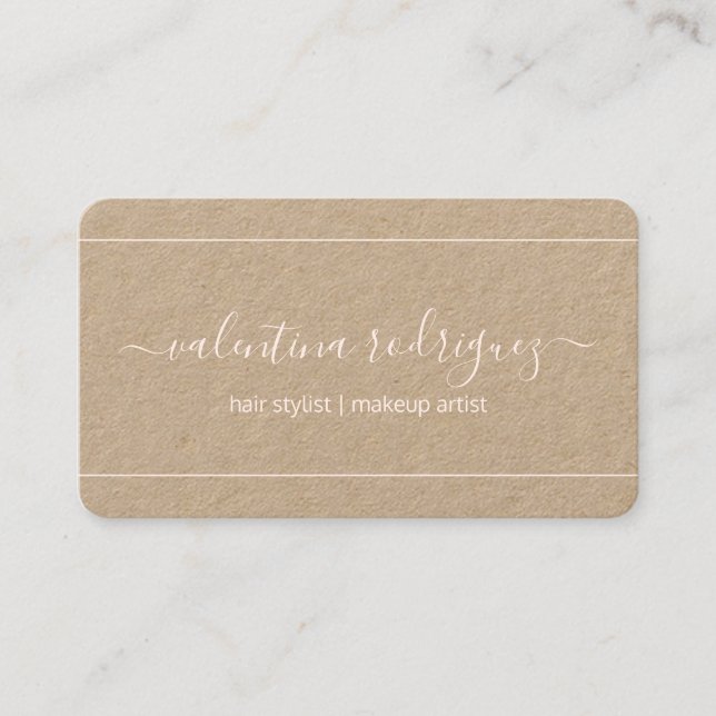 Carte De Visite Chic Script Signature Blush Pink & Kraft Élégant (Devant)
