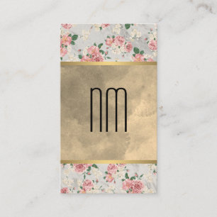 Carte De Visite Chic Sepia Aquarelle Monogram Gold Trier Floral