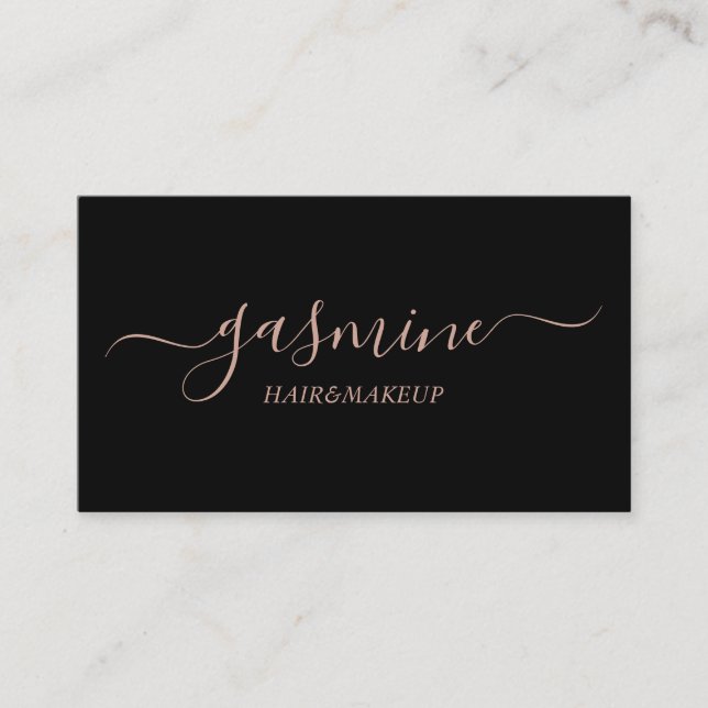 Carte De Visite Chic Signature Rose Gold et Black Typographie (Devant)