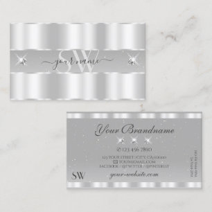 Carte De Visite Chic Silver Gris Clair Diagramme brillant Monogram