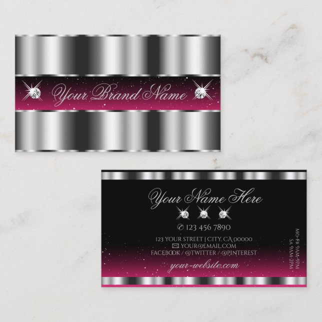 Carte De Visite Chic Silver Rose Black Sparkling Diamonds élégant (Devant / Derrière)