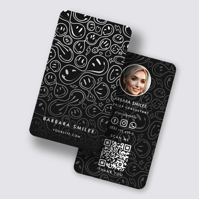 Carte De Visite Chic Sourire visage Melting Sourire Motif Noir (Créateur téléchargé)