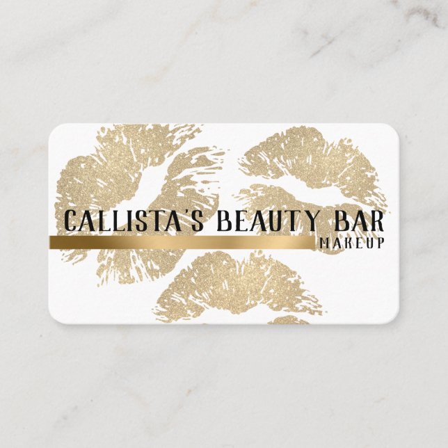 Carte De Visite Chic Sparkly Gold Parties scintillant Lips maquill (Devant)