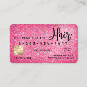Carte De Visite Chic Sparkly Neon rose Parties scintillant crédit