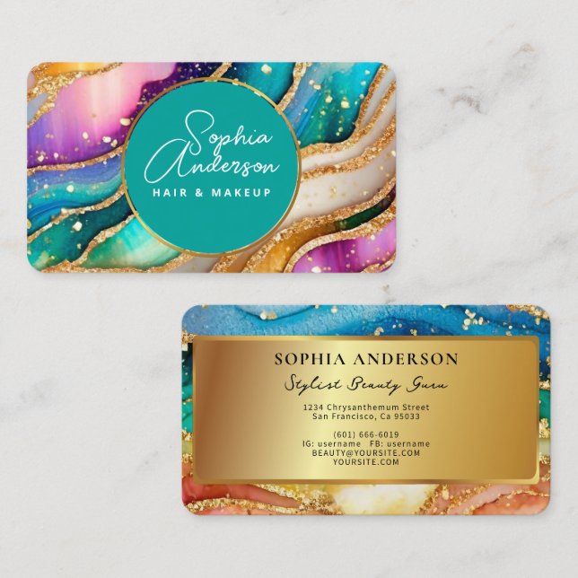 Carte De Visite Chic Sparkly Parties scintillant Golden Rainbow Ag (Devant / Derrière)