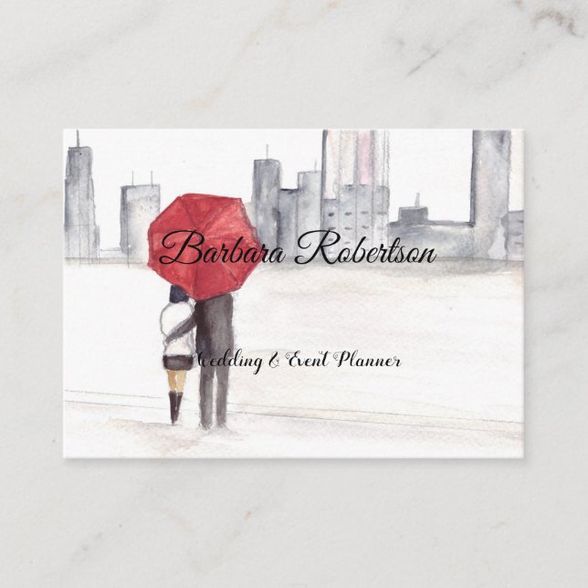 Carte De Visite Chic tendance Rouge parapluie amour couple Mariage (Devant)