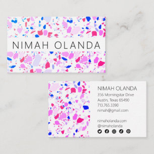 Carte De Visite Chic Terrazzo Elégant fait main simple bleu violet