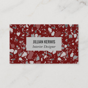 Carte De Visite Chic terrazzo élégant gris gris rouge