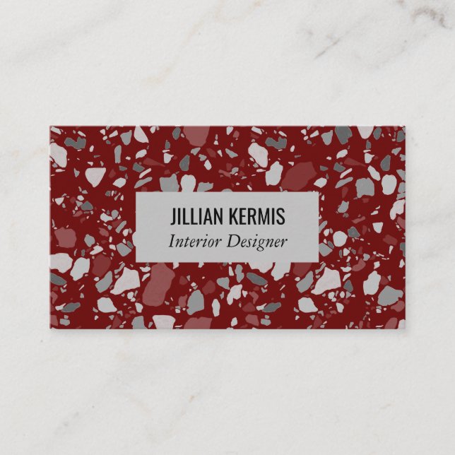 Carte De Visite Chic terrazzo élégant gris gris rouge (Devant)