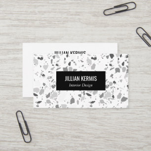 Carte De Visite Chic terrazzo élégant noir blanc PERTOM