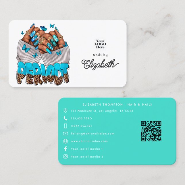 Carte De Visite Chic Turquoise Africain-Américain Nail Salon (Devant / Derrière)
