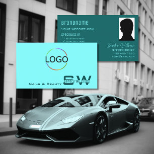 Carte De Visite Chic Turquoise foncé clair avec logo Monogram et p