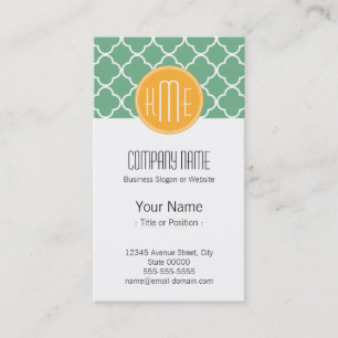 Carte De Visite Chic Turquoise Quatrefoil vert avec monogramme jau