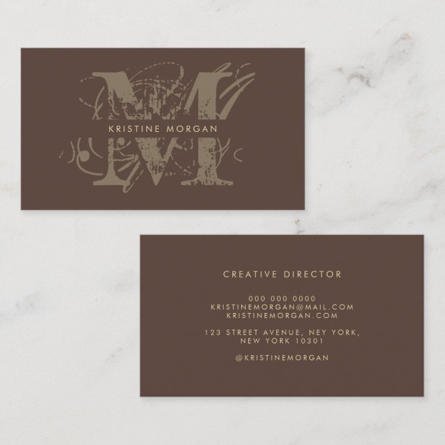 Carte De Visite Chic typography brown monogram name (Devant / Derrière)