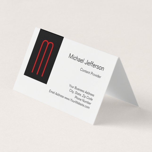 Carte De Visite Chic Unique Monogramme Noir Blanc Plaine Simple (Devant)