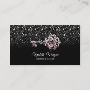 Carte De Visite Chic Vintage Clé Noir Paillettes Sequins