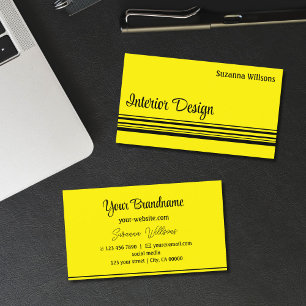 Carte De Visite Chic Yellow et Black Stripes Professionnel élégant