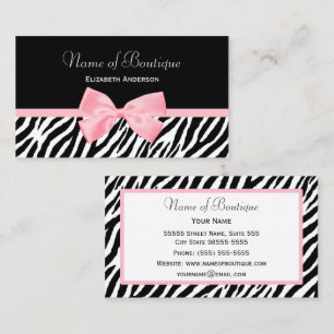 Carte De Visite Chic Zebra Print Boutique Light True Pink Ribbon