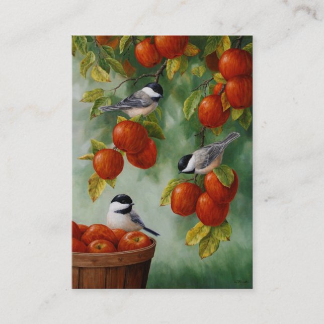 Carte De Visite Chickadee Birds Apple Harvest (Devant)