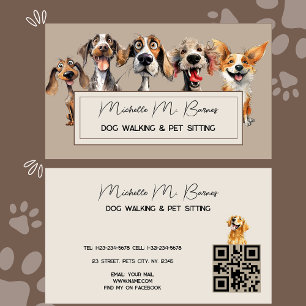 Carte De Visite Chien à chier Walker Sitter QR Code moderne