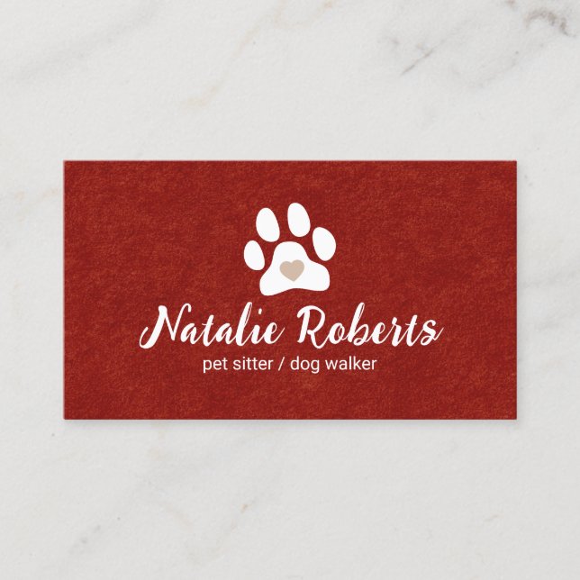 Carte De Visite Chien Amis Poète Walker Cute Paw Heart Velvet (Devant)