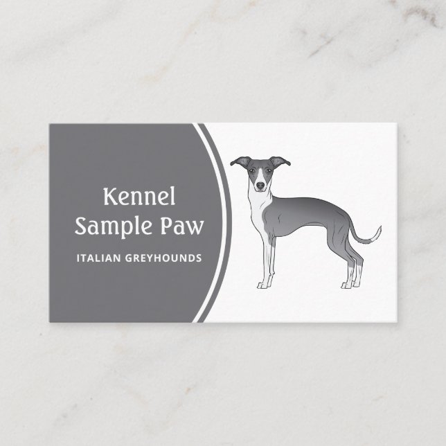 Carte De Visite Chien Caricature Italien Gris Bleu Et Blanc (Devant)