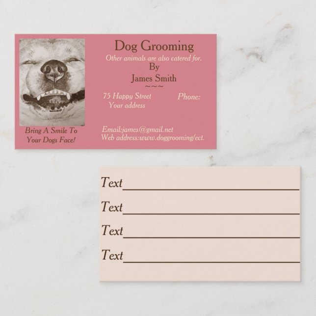 Carte De Visite chien drôle photo chien Grooming services de soins (Devant / Derrière)