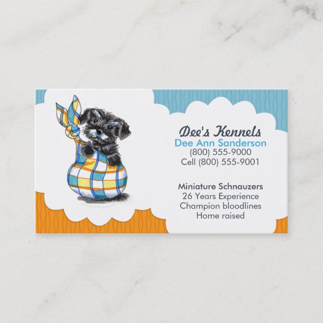 Carte De Visite Chien éleveur Schnauzer Chien Citrus Bleu (Devant)