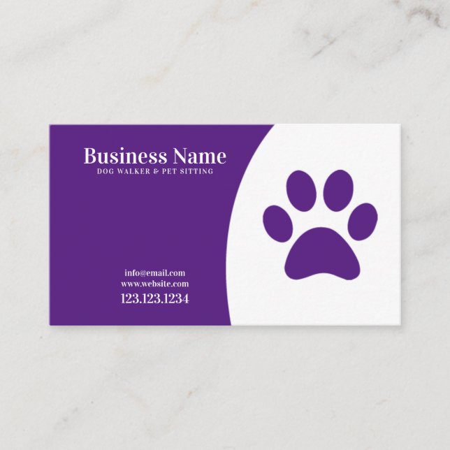 Carte De Visite Chien Empreinte de patte moderne blanc et violet m (Devant)