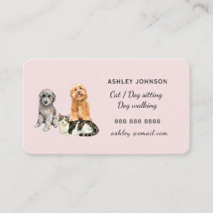 Carte De Visite Chien et chat animal assis aquarelle